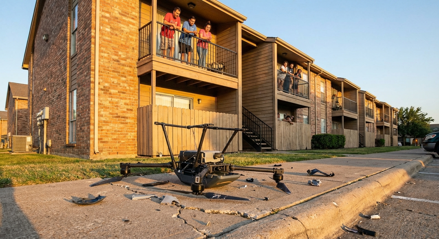 Amazon Prime Air MK30 delivery drone crash site at Texas apartment building