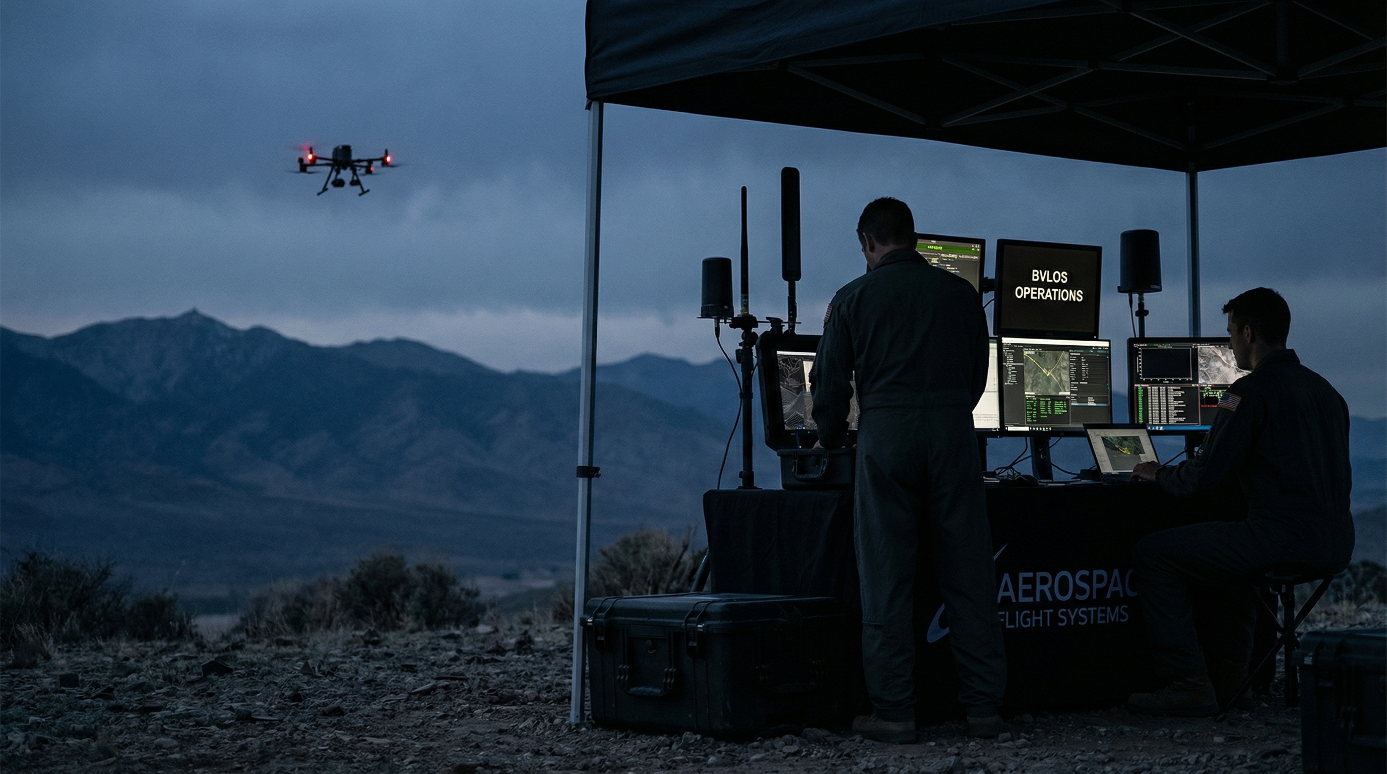 Drone flying beyond visual line of sight with ground control station