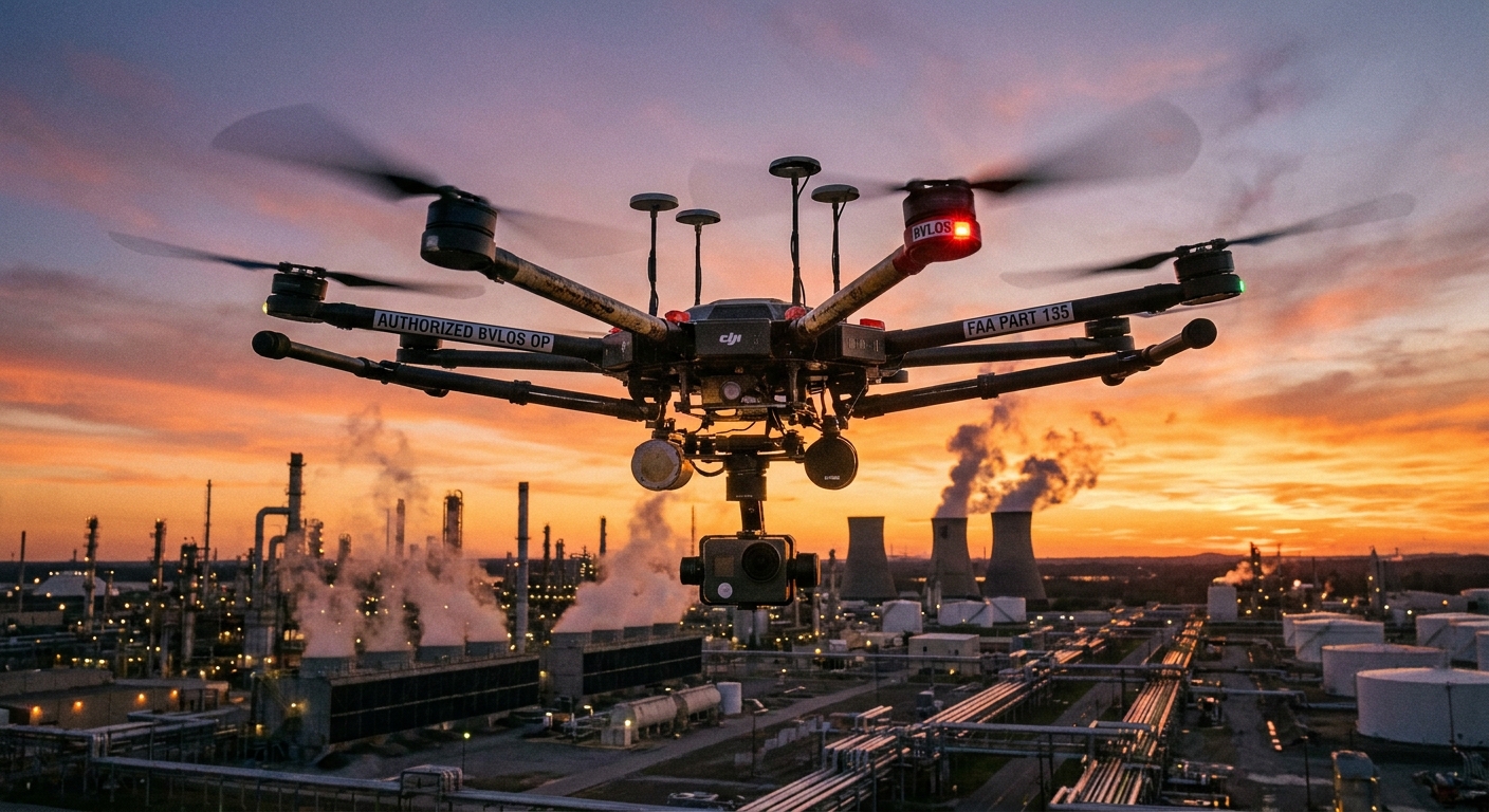 Commercial hexacopter flying at sunset