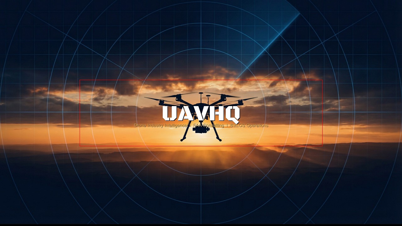 UAVHQ channel trailer: a drone against a sunset with UAVHQ branding